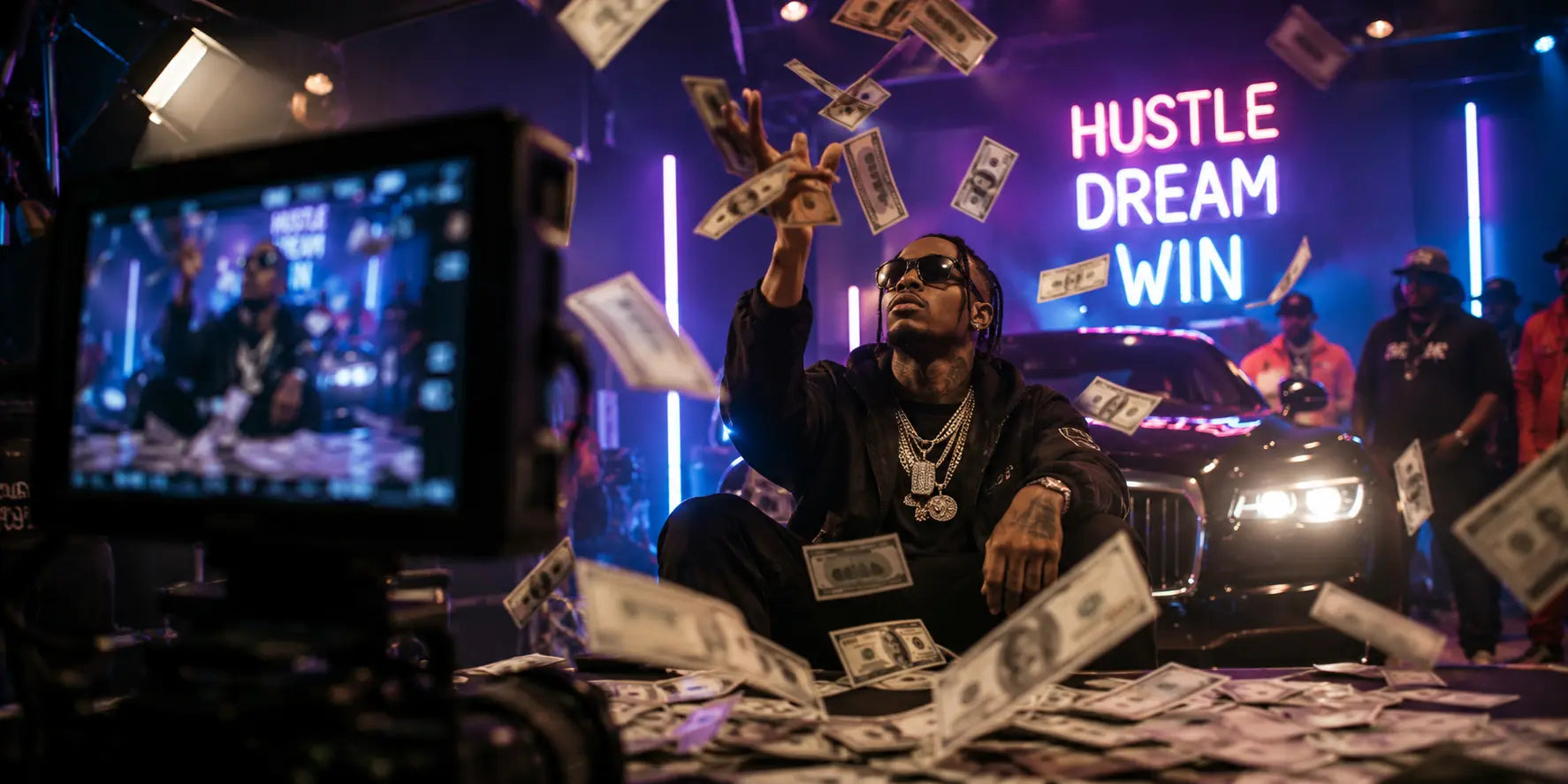 Realistic prop money stacks and fake cash bundles used in rap videos, music videos, luxury photography, and cinematic entertainment productions