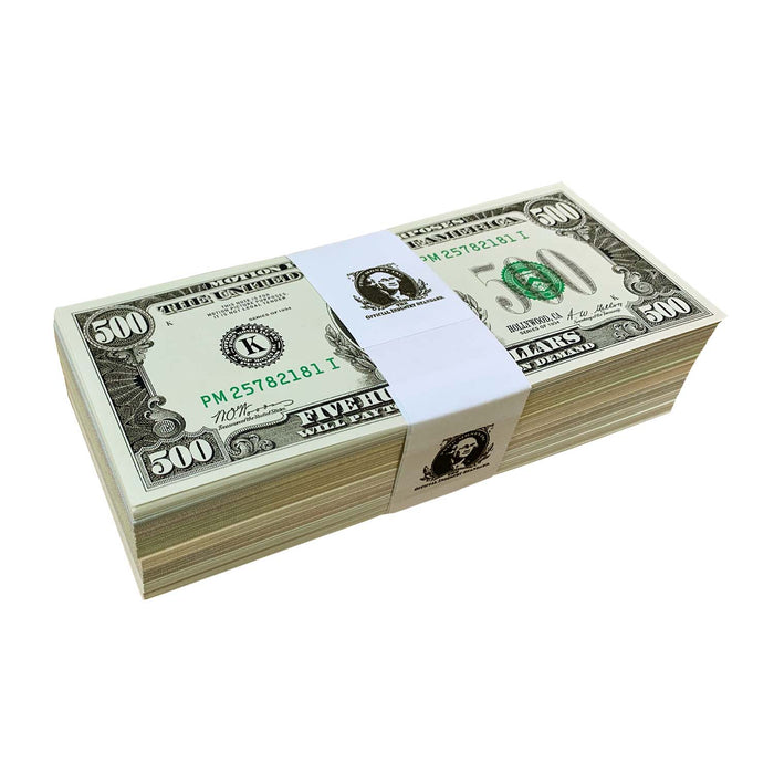 Stacked board game play money bundle with realistic appearance