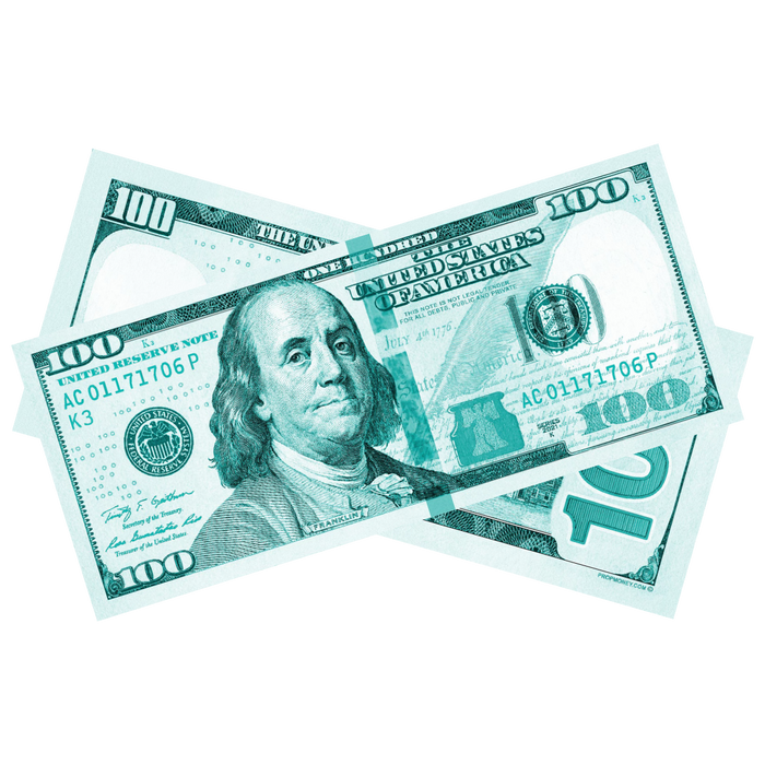 Turquoise prop money bills for baby showers weddings and themed events